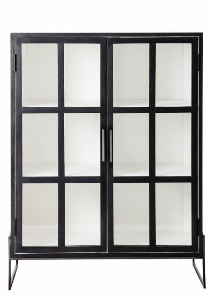 Vitrine H 120 cm Holz schwarz-weiß im Landhausstil
