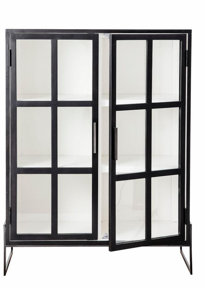 Vitrine H 120 cm Eiche schwarz-weiß Wohnzimmerschrank