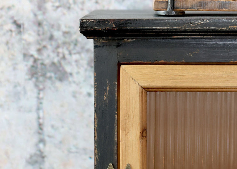 Landhaus Vitrine shabby schwarz-natur