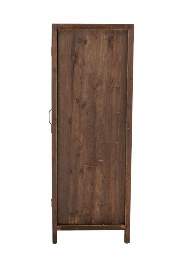 Vitrine im Landhausstil vintage braunes Holz, geschlossene Seitenteile