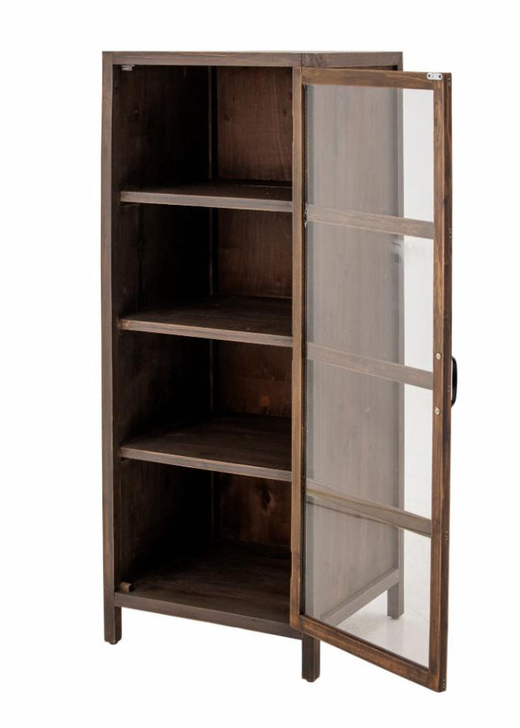 Vitrine im Landhausstil vintage braunes Holz 1 Glastür
