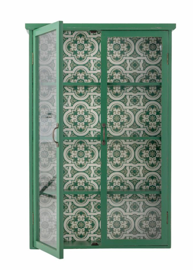 Grün-Weiße Wandvitrine, Wandschrank im Landhausstil