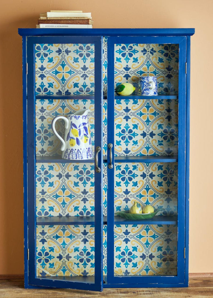Wandvitrine blau-bunt vintage 122cm Landhaus