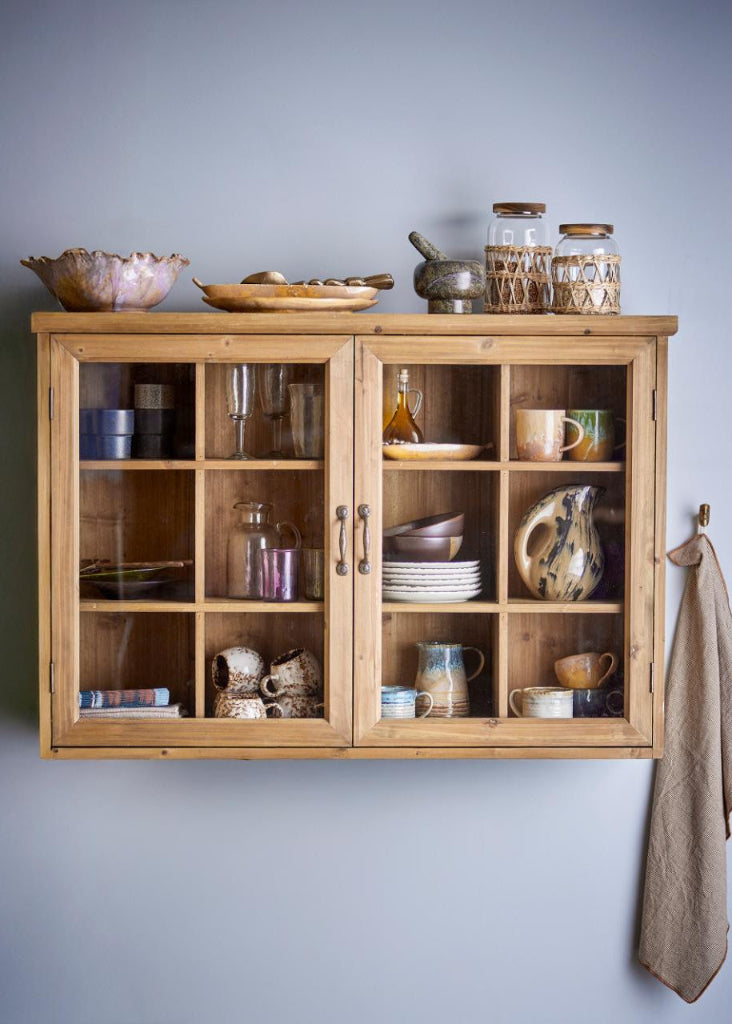 Wandvitrine Vintage Holz Landhausstil 110x76x25 cm Natur