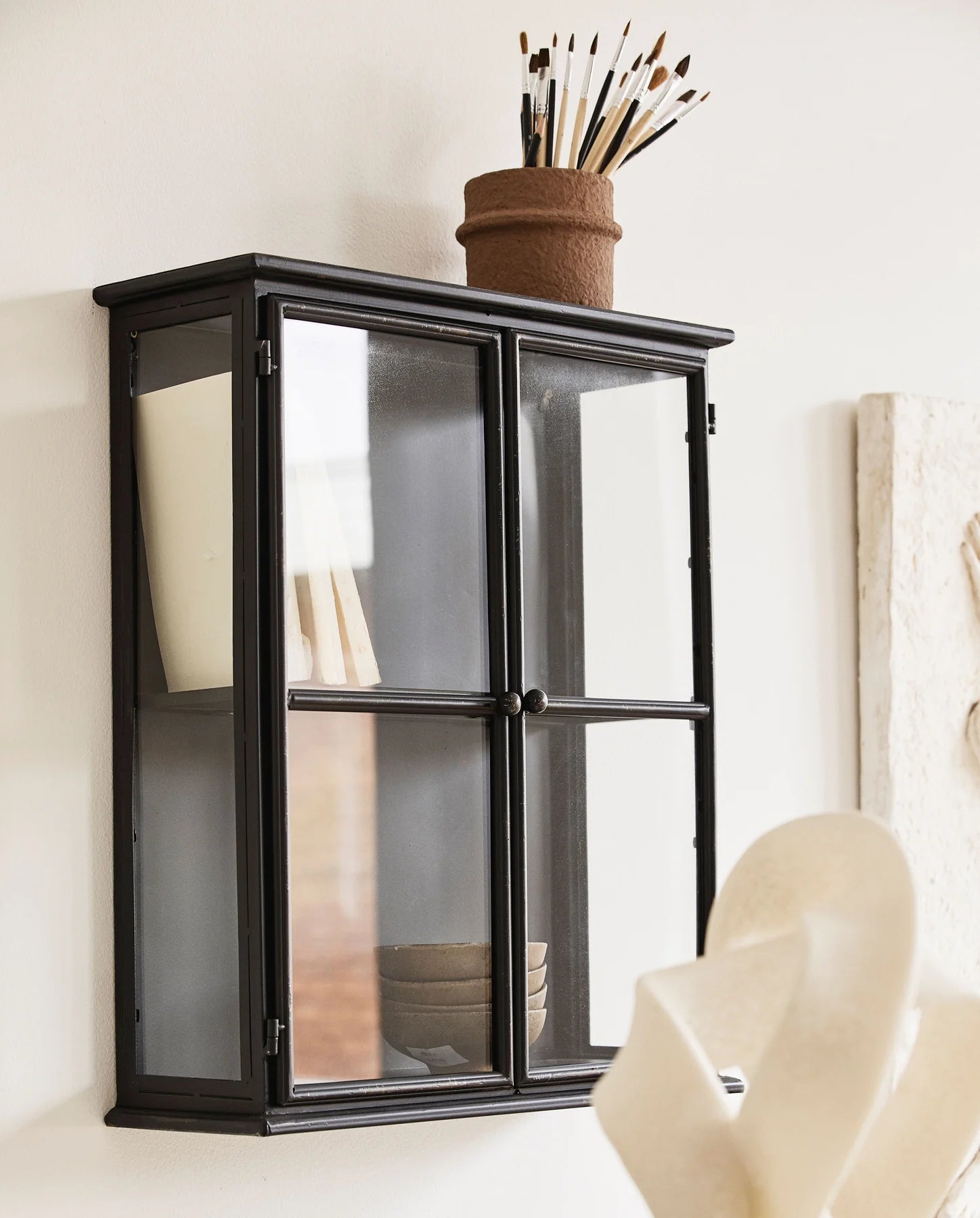 Wandvitrine schwarz Metall H 60 cm industrial