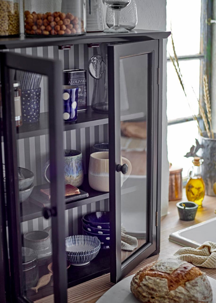 Wandvitrine JACKY schwarz H 66 cm - antik Landhausstil