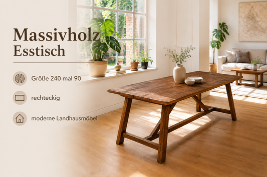 Massivholz Esstisch 240x90 cm rechteckig im Landhausstil