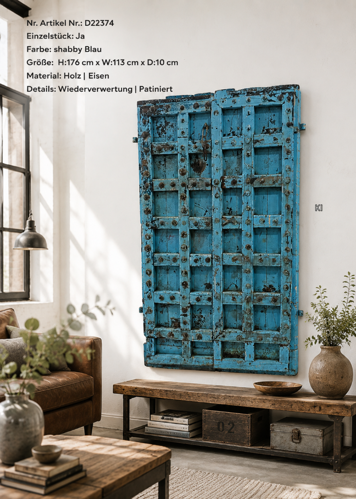 Alte antike Tür shabby blau Wanddekoration
