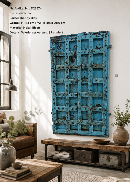 Alte antike Tür shabby blau Wanddekoration