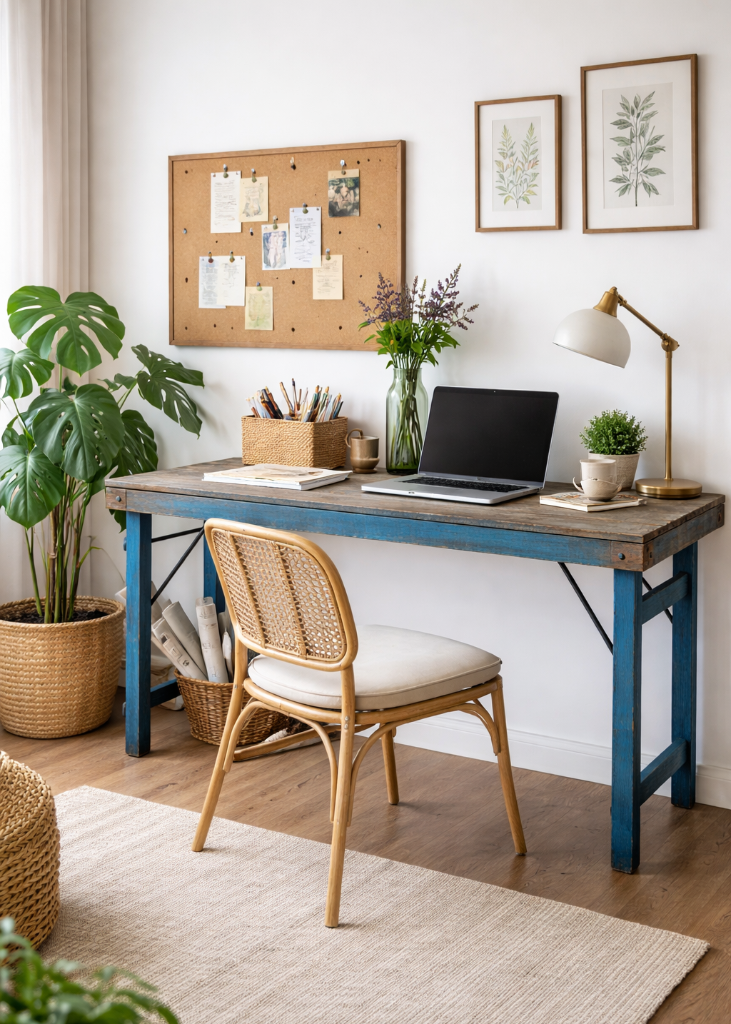 Alter Konsolentisch B 170 cm shabby blau im Home Office