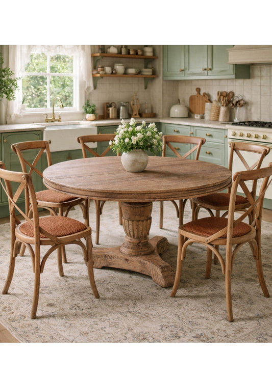 Altholz Esstisch ARI rund 160 cm Landhaus Säulentisch