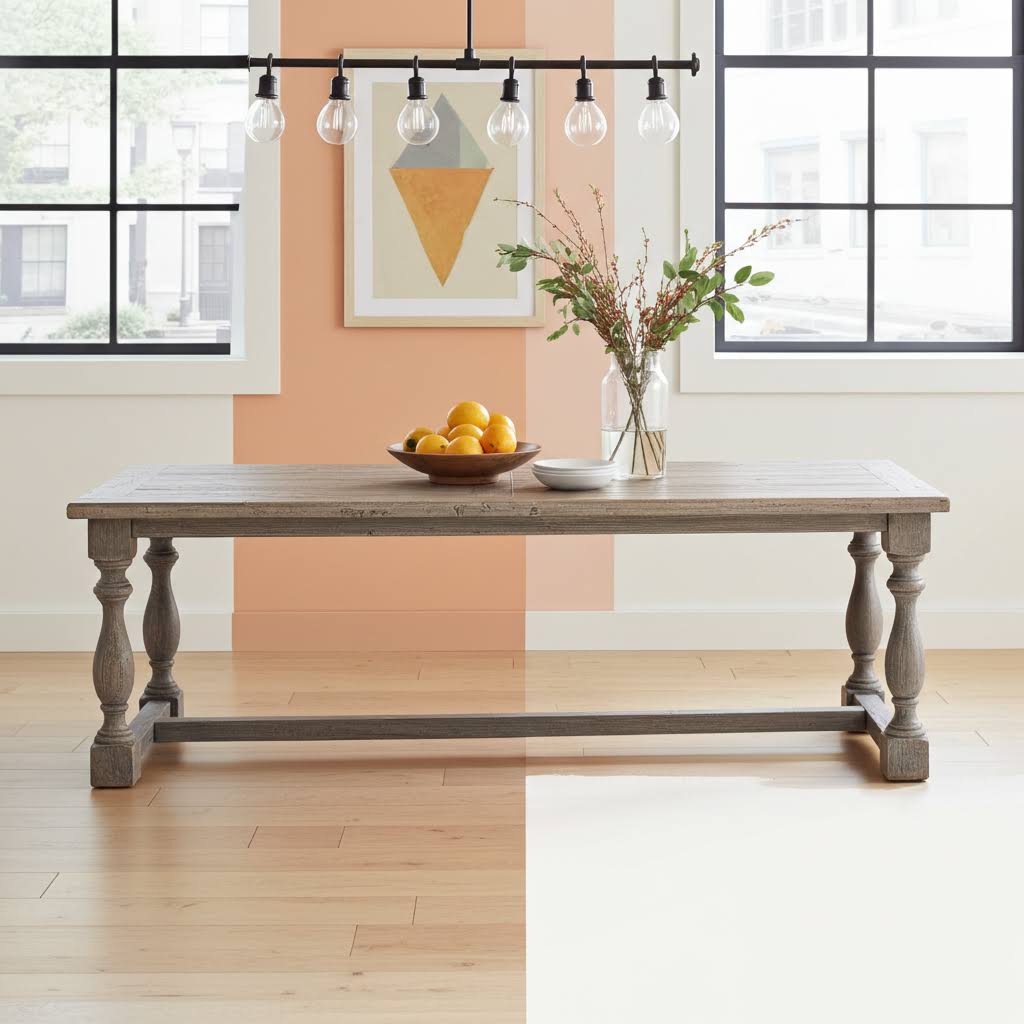 Altholz Esstisch CAMPA in zwei Größen - Antik Grau Säulen Landhausstil