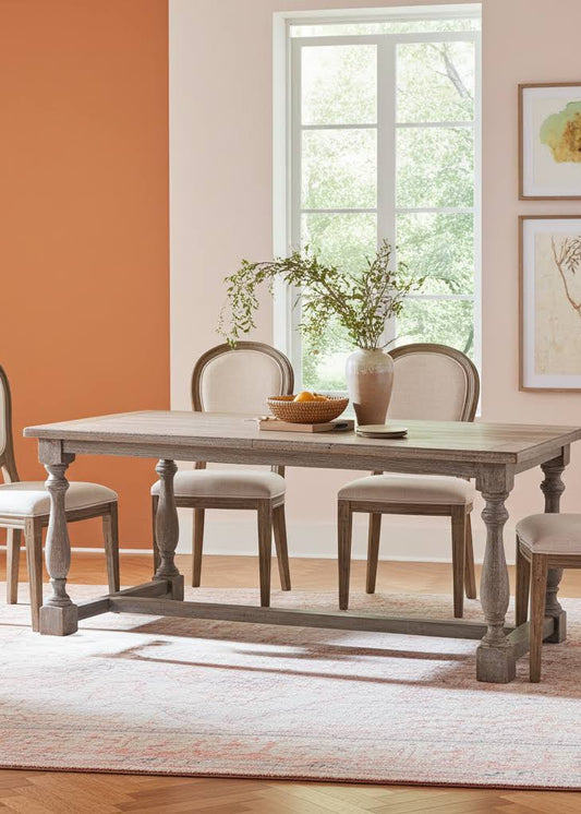 Altholz Esstisch CAMPA in zwei Größen - Antik Grau Säulen Landhausstil