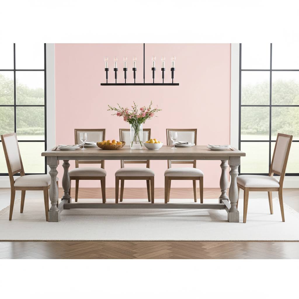 Altholz Esstisch CAMPA in zwei Größen - Antik Grau Säulen Landhausstil