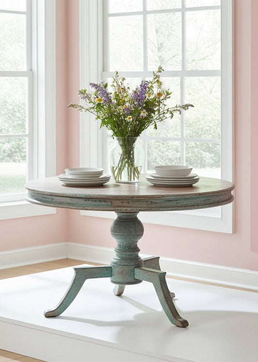 Altholz Esstisch TRAVIS rund 130 cm antik grün - vintage Altholzmöbel