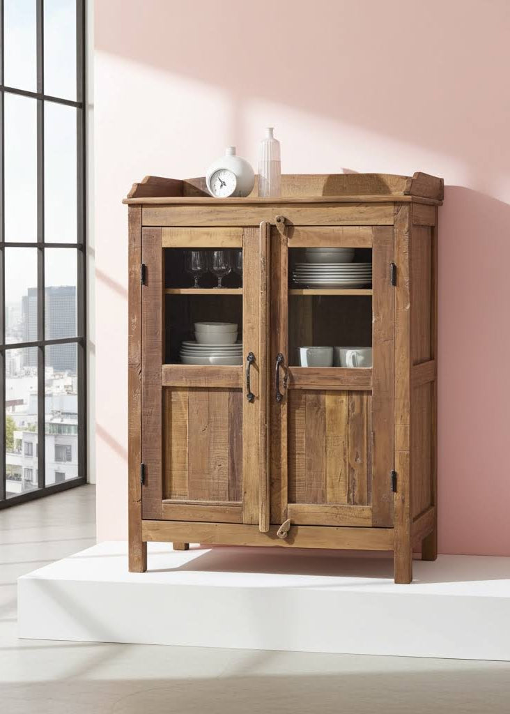 Altholz Vitrine SUSE Landhausstil 100cm Vintage Küchenschrank