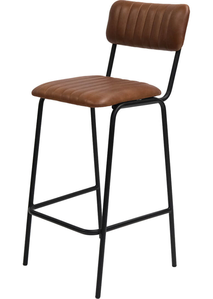 Barhocker Ledersitz natur braun-schwarze Metallbeine