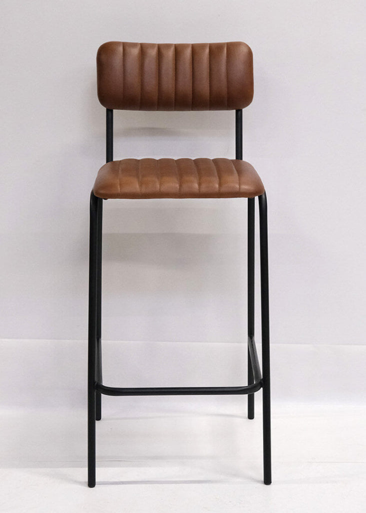 Barhocker Ledersitz natur braun-schwarze Metallbeine industrial