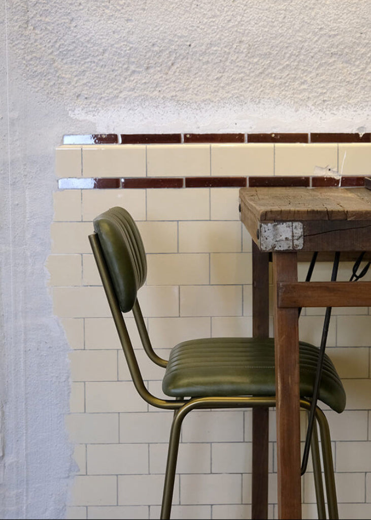 Barhocker 2er Set Leder gesteppt Grün-Messing Zuhause & Gastronomie