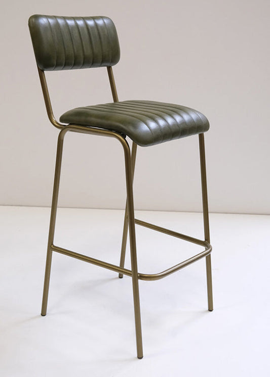  Barhocker 2er Set Leder gesteppt Grün-Messing SH 74 cm Industrial
