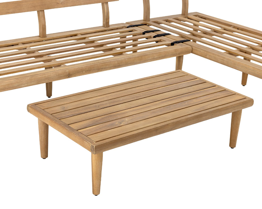Modernes Gartenmöbel Set aus Holz mit Longchair und beigen Polstern