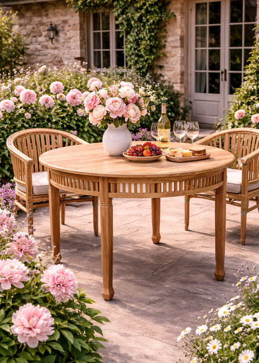 Landhaus Gartentisch rund D 120 cm für Garten, Balkon + Terrasse