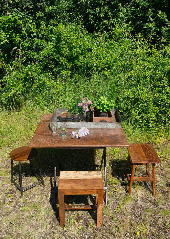 Vintage Holzhocker aus Altholz