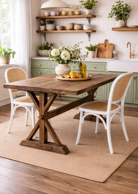Esszimmerstuhl Weiß Holz Rattan Wiener Geflecht Landhausstil Küchenstuhl Vintage