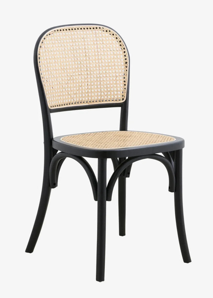 Moderner Esszimmerstuhl schwarz mit natürlichem Rattan Geflecht – Bistrostuhl im Landhausstil 2er Set