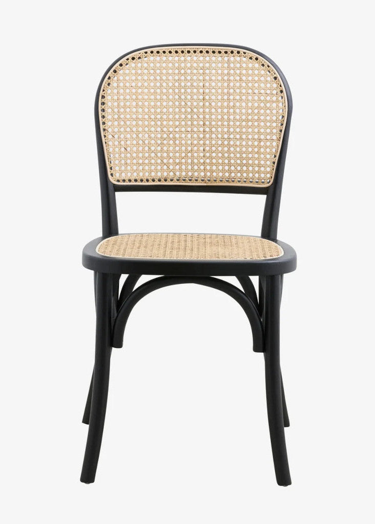 Holzstuhl schwarz mit Rattan natur Wiener Geflecht – stilvoller Esszimmerstuhl im Bistro Design