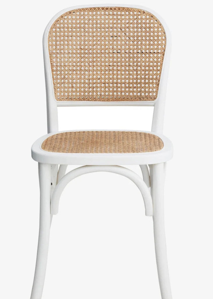 Vintage Bistrostuhl Weiß Holz und Rattan Wiener Geflecht für Esszimmer Küche