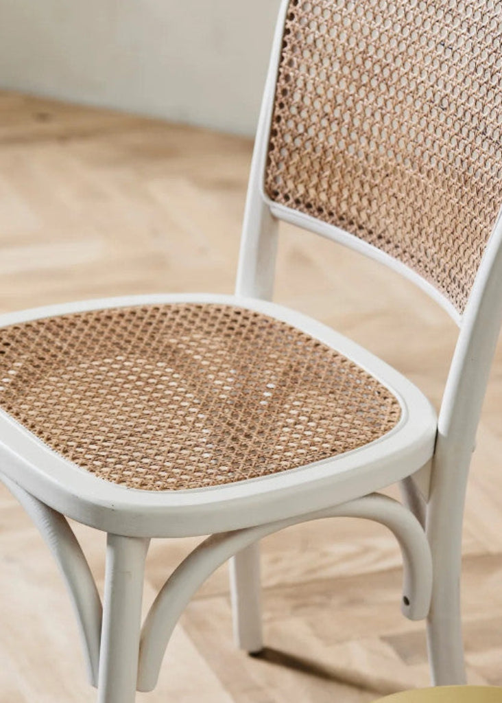 Esszimmerstuhl Landhausstil Weiß Holz Rattan Geflecht Küchenstuhl Vintage