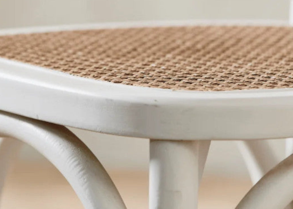 Holzstuhl Weiß mit Rattan Wiener Geflecht Esszimmerstuhl im Landhausstil