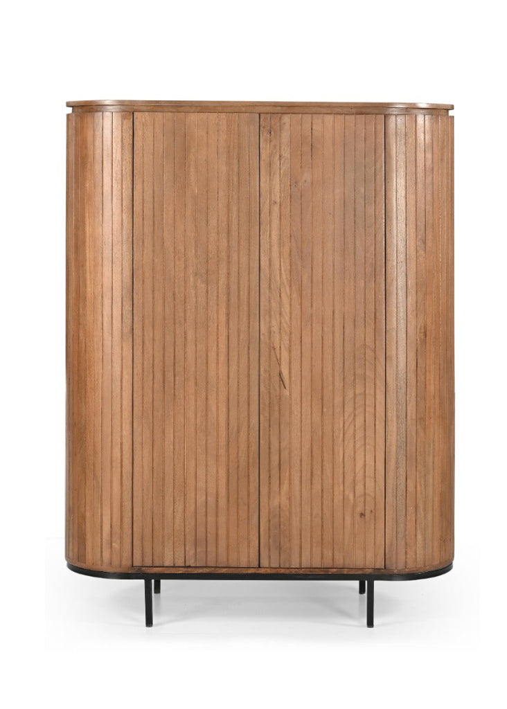 Design Wohnzimmerschrank oval Holz braun 115 cm breit Stauraum modern
