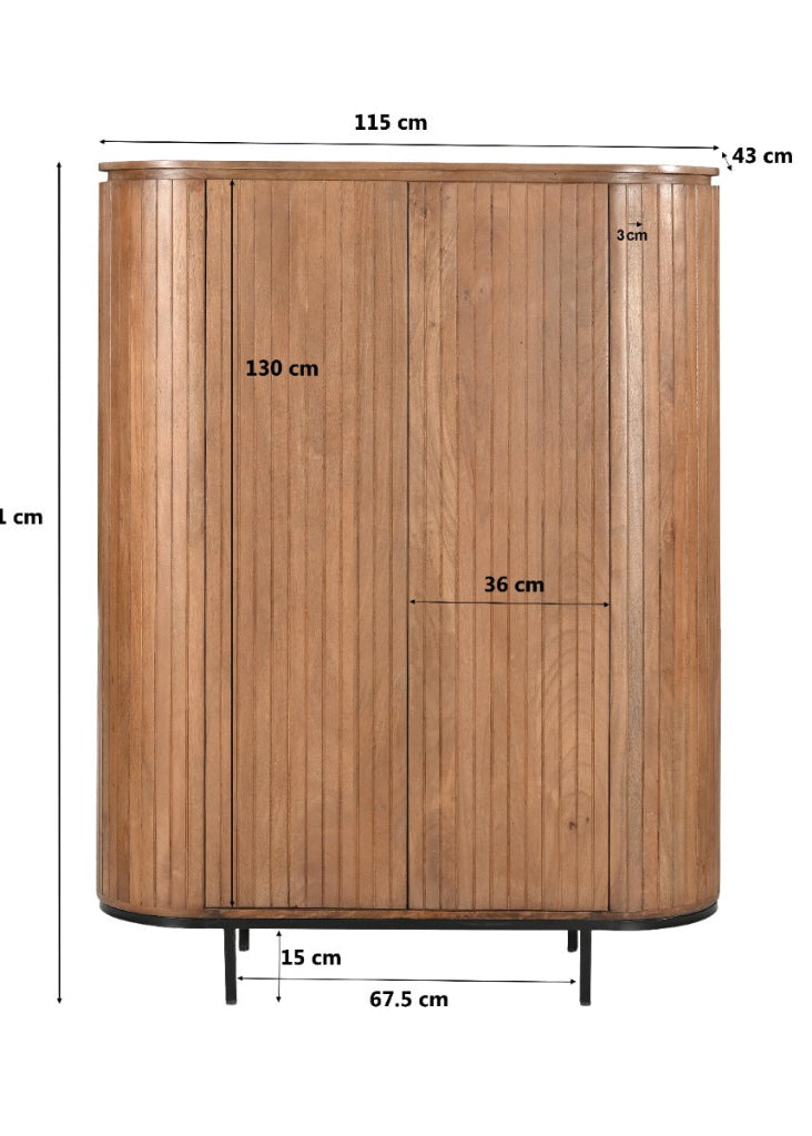 Moderner ovaler Schrank Holz braun 150 cm Schlafzimmer Wäsche Schrank