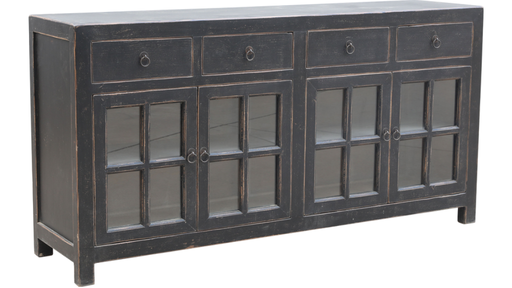 Landhaus Sideboard-Vitrine B 180 cm shabby schwarz