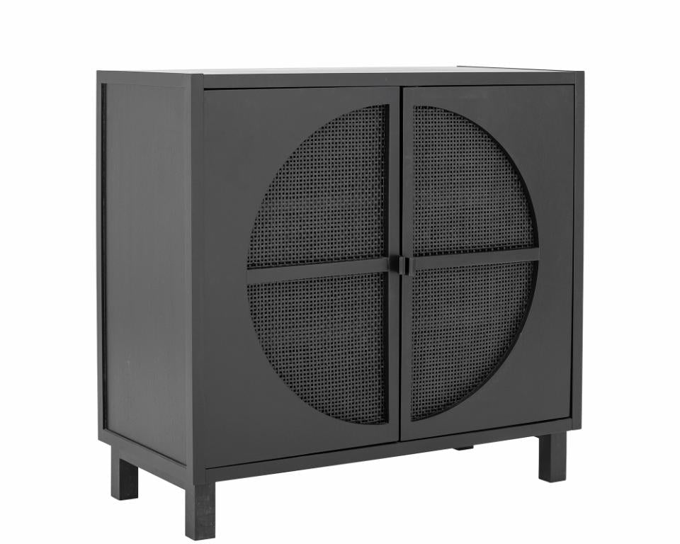 Anrichte Holz-Rattan schwarz Landhausstil, Zuckerrohr-Geflecht