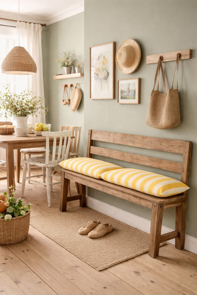 Schmale alte Holzbank BETTY, B 120 cm mit Rückenlehne