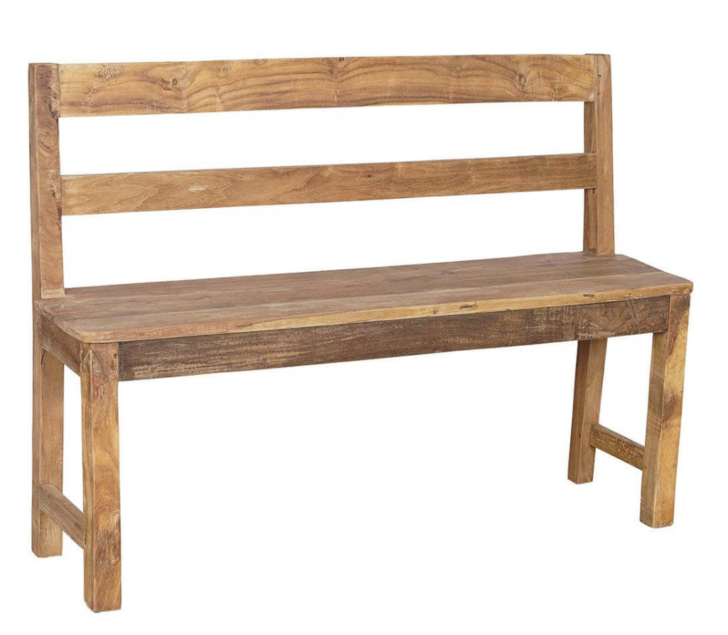 Schmale alte Holzbank BETTY, B 120 cm mit Rückenlehne