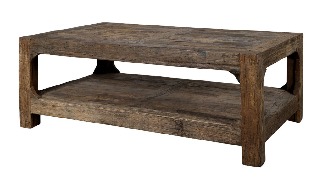 Altholz Couchtisch ELLE mit Ablage 127x76 cm natur - Altholzmöbel