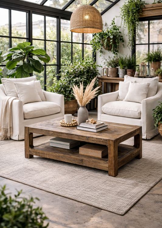 Altholz Couchtisch ELLE mit Ablage 127x76 cm natur - Altholzmöbel