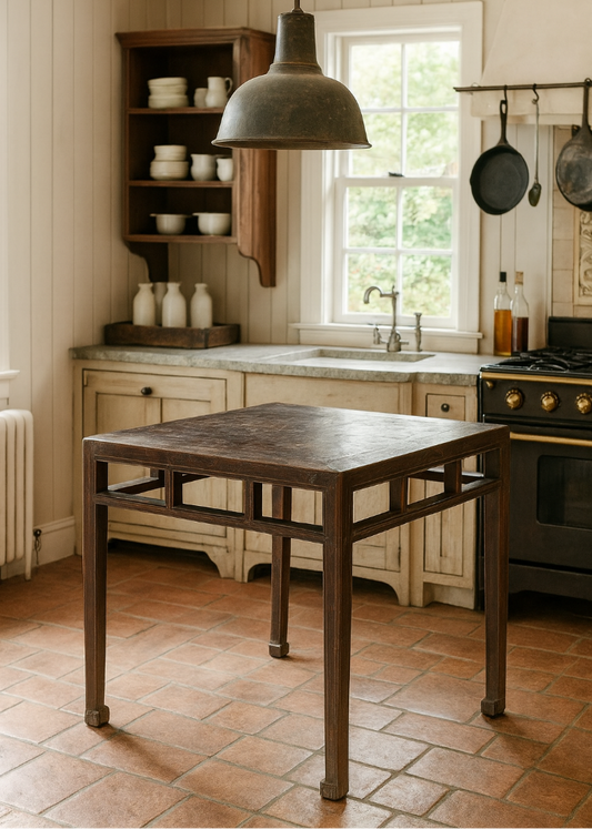 Alter Esstisch TINE Holz shabby schwarz quadratisch 90 x 90 cm EINZELSTÜCK