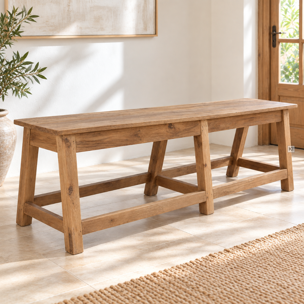 Lange rustikale Holzbank B 153 cm aus Altholz als Sitzgelegenheit am Esstisch oder dekorative Flurbank