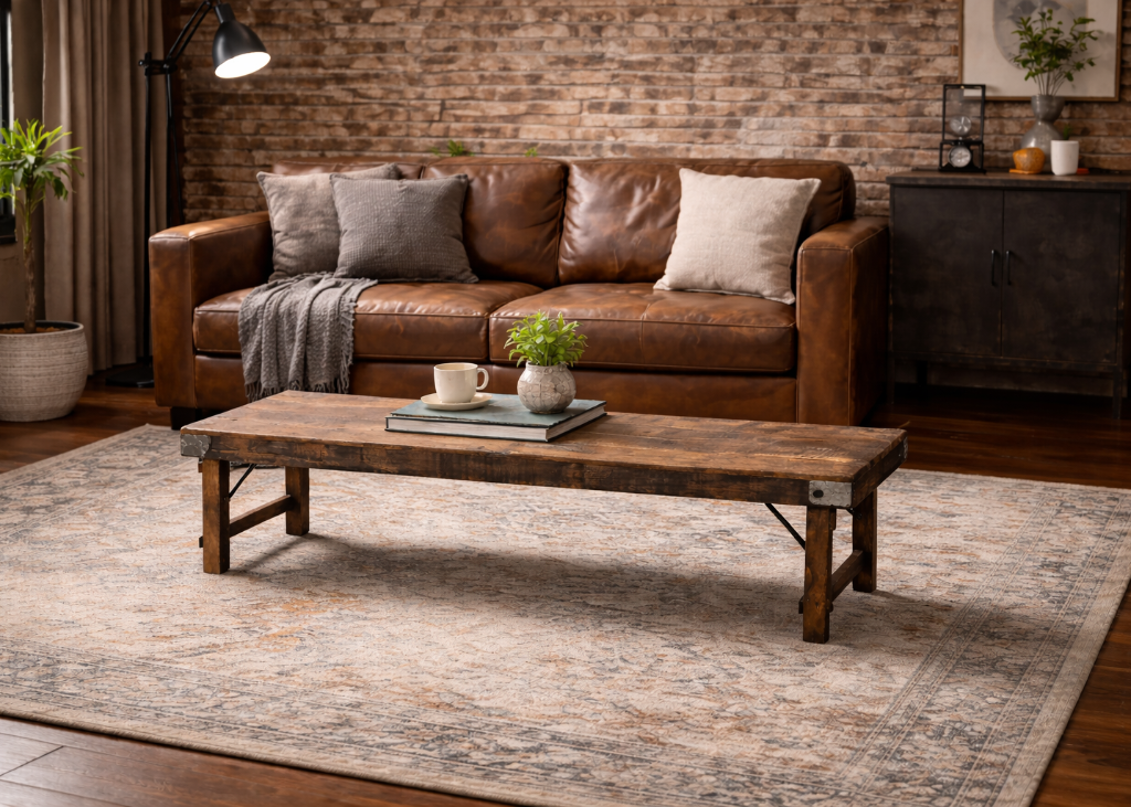 Klappbare Altholz natur Bank 165 cm im rustikalem Wohnzimmer