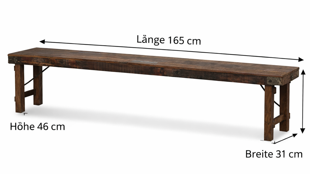 Holzbank LUKA 165 cm aus recyceltem Altholz – klappbare Gartenbank mit natürlicher Holzstruktur