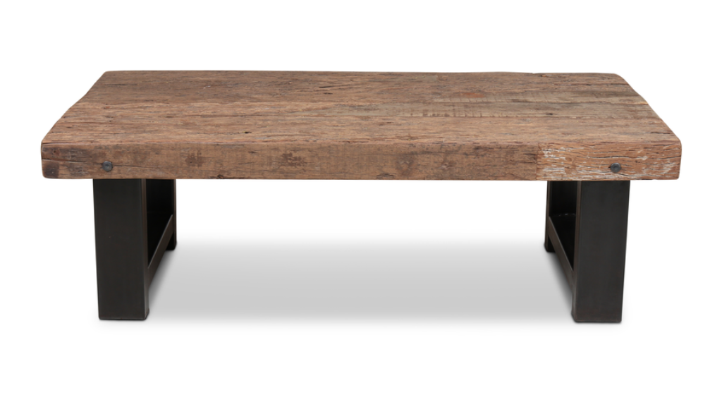 Wohnzimmer Couchtisch 120 cm – Recyceltes Holz & schwarzes Metall
