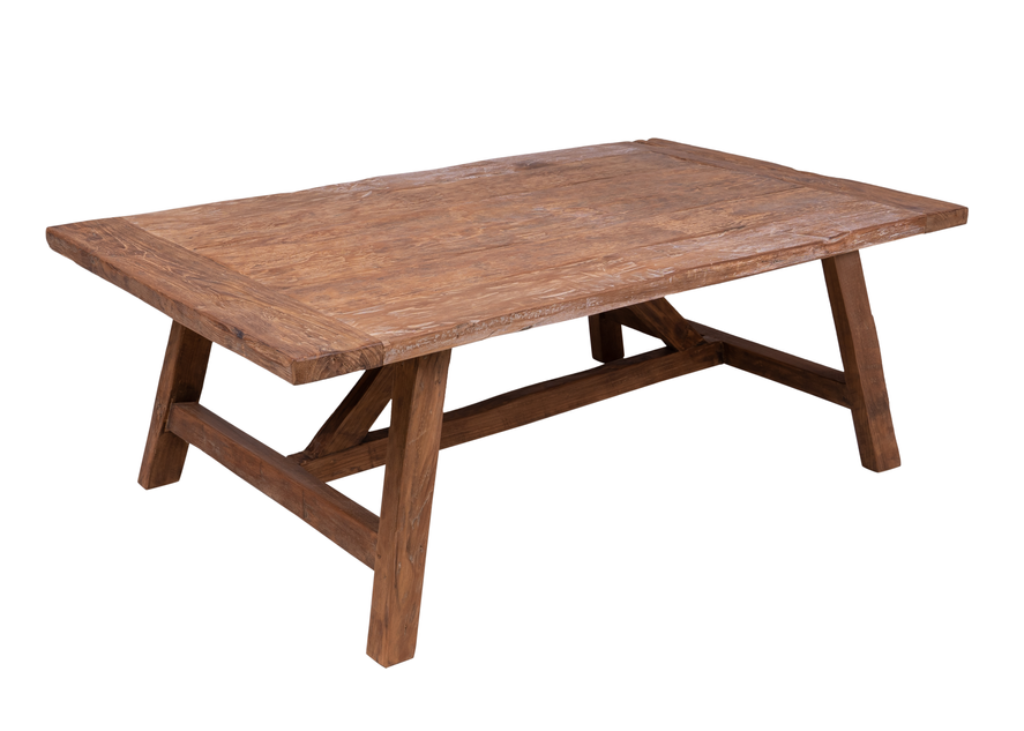 Rustikaler Wohnzimmertisch aus massivem Altholz 120 x 70 cm – rechteckiger Sofatisch im modernen Landhausstil.