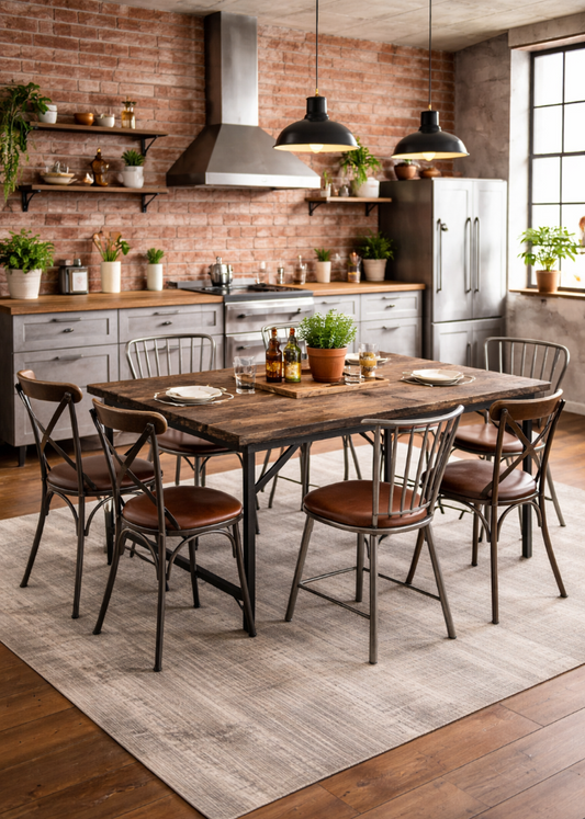 Altholz Esstisch B 182 cm mit alten Eisenbeinen