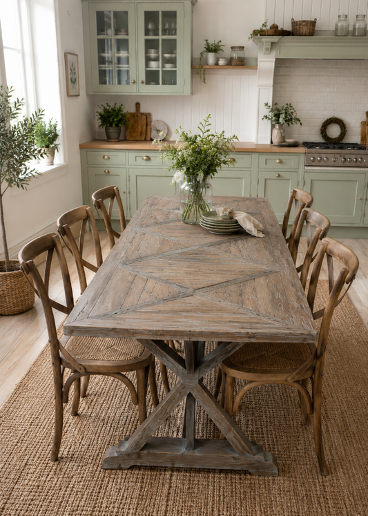 Altholz Esstisch GITTE rechteckig 200x90 cm aus massivem Recyclingholz im Landhausstil für Küche und Esszimmer