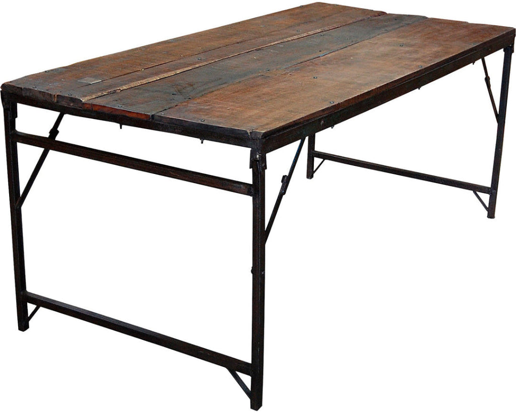 Altholz Esstisch B 182 cm mit alten Eisenbeinen
